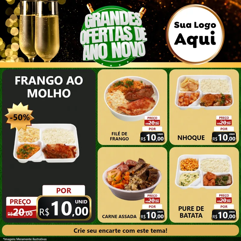 Modelo de Rede Social para Feed Facebook com o tema Grandes Ofertas de Ano Novo para Restaurante