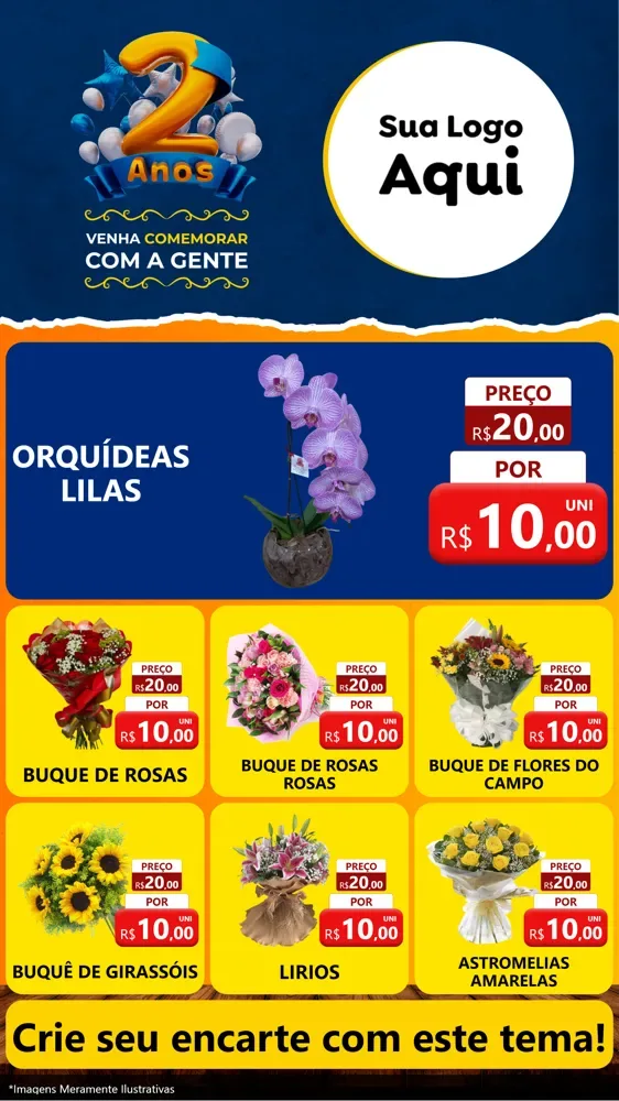 Modelo de Rede Social para Stories com o tema Aniversário de 2 anos para Floricultura e jardim