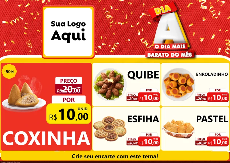 Modelo de Encarte para Encarte A4 Horizontal com o tema Dia A o Dia Mais Barato do Mês para Salgadaria