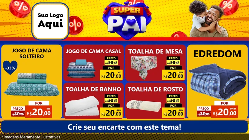 Modelo de TV para TV Horizontal com o tema Super Pai para Cama, Mesa e Banho