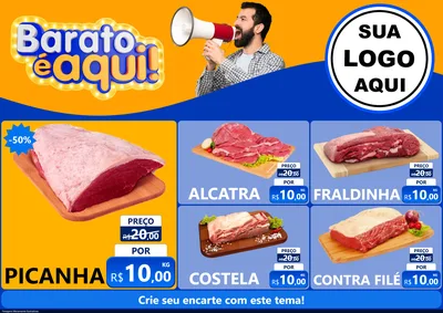 Modelo de Encarte para Encarte A4 Horizontal com o tema Barato é aqui para Açougue