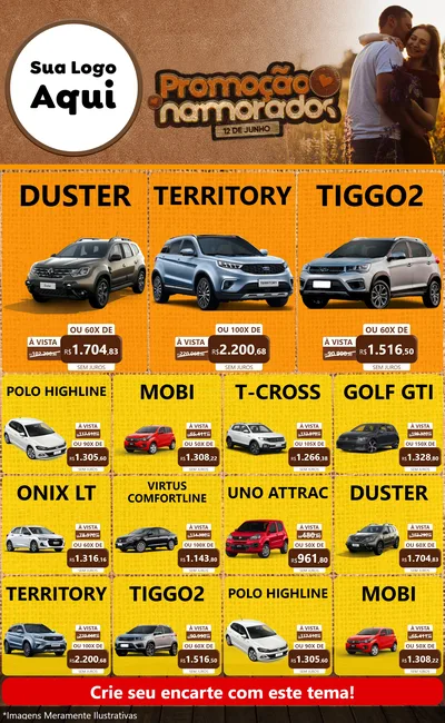 Modelo de Encarte para Encarte Grande com o tema Promoção Namorados para Concessionaria de Carros