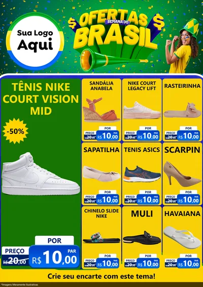 Modelo de Encarte para Encarte A4 Vertical com o tema Ofertas Semana do Brasil para Calçados