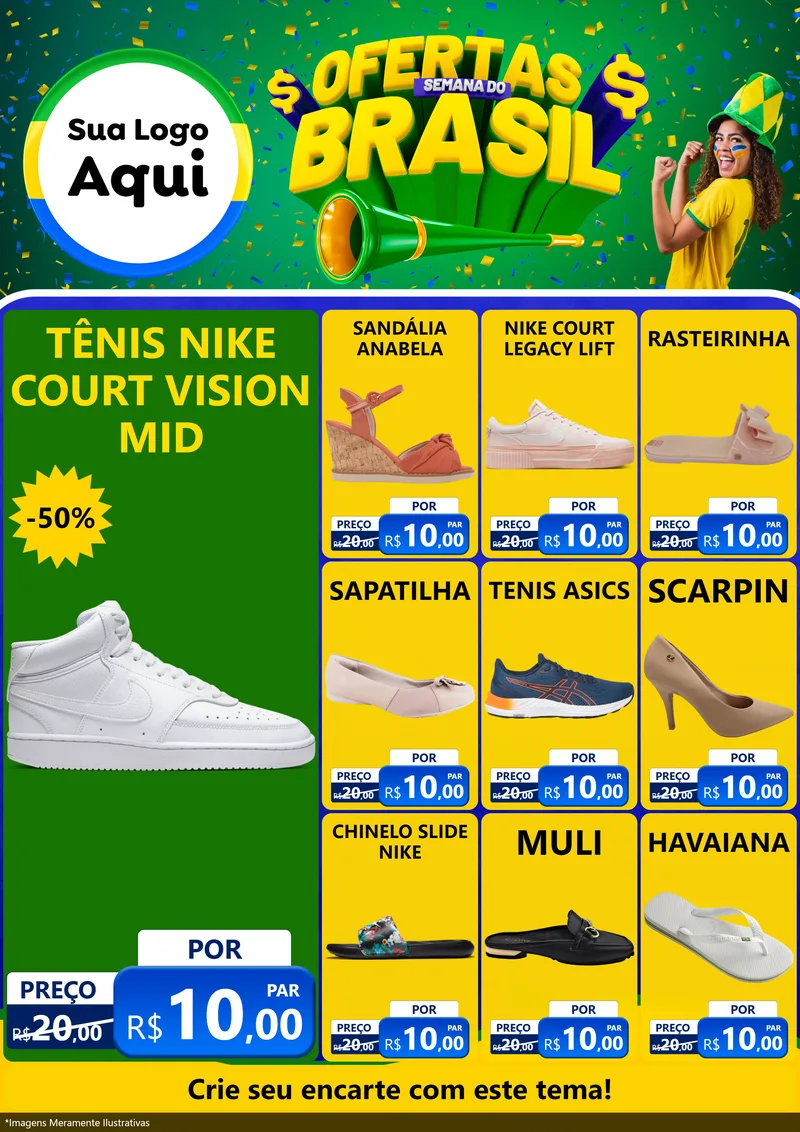 Modelo de Encarte para Encarte A4 Vertical com o tema Ofertas Semana do Brasil para Calçados