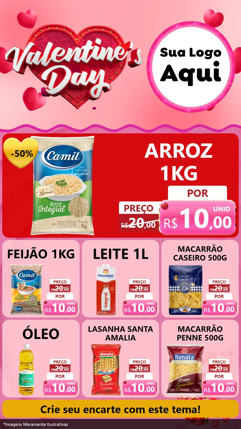 Modelo de Rede Social para Stories com o tema Valentine's Day para Supermercado