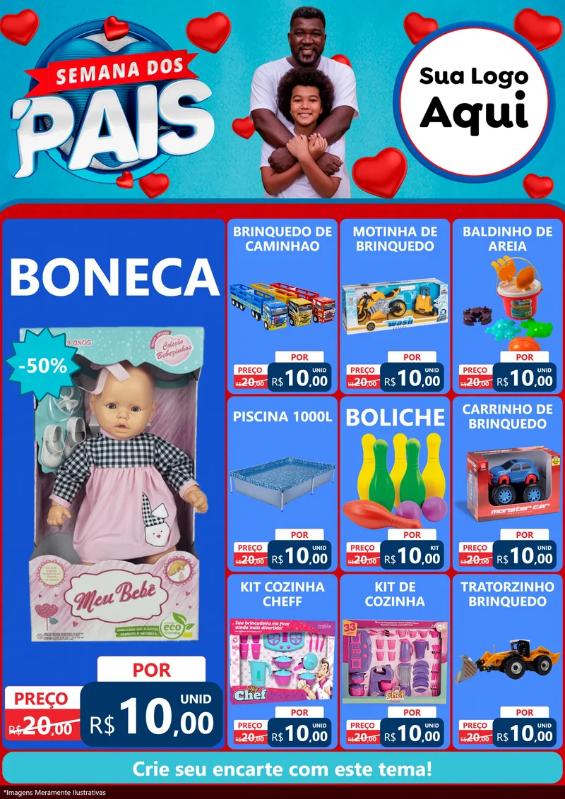 Modelo de Encarte para Encarte A4 Vertical com o tema Semana Dos Pais para Brinquedos