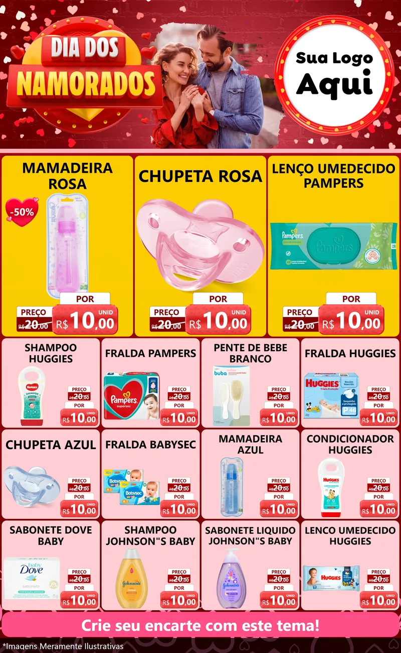 Modelo de Encarte para Encarte Grande com o tema Dia Dos Namorados para Bebês