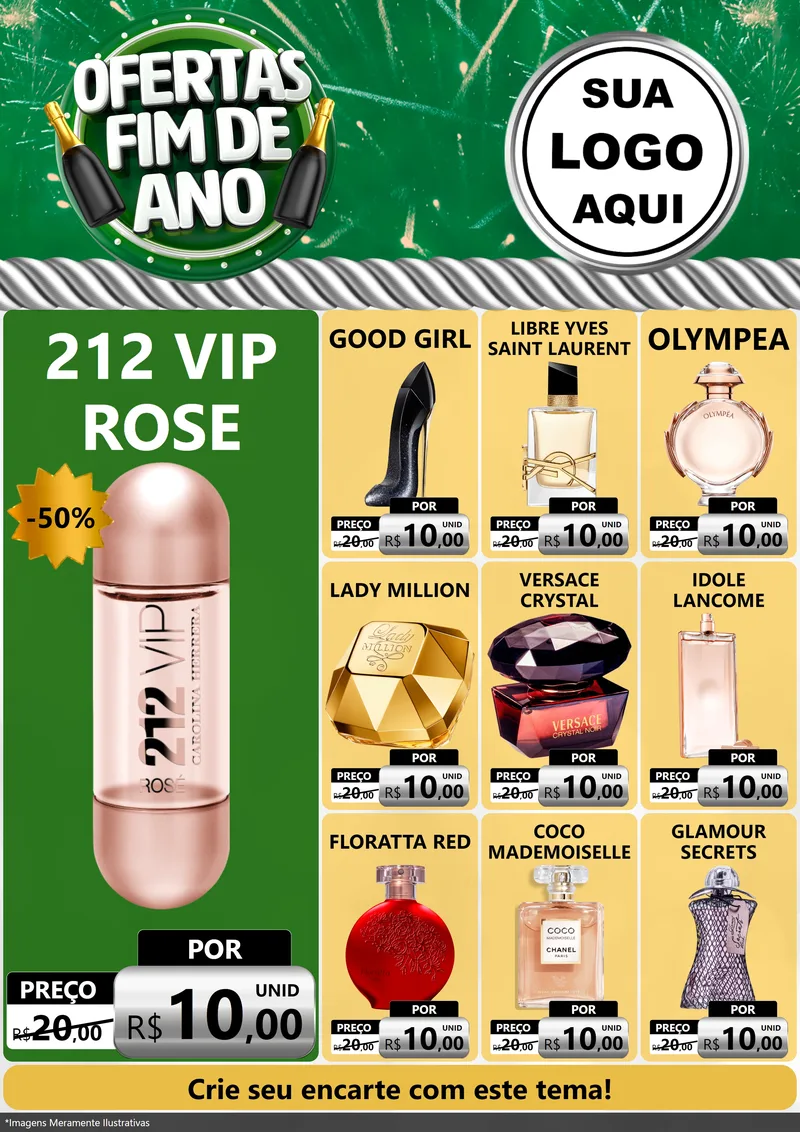 Modelo de Encarte para Encarte A4 Vertical com o tema Ofertas Fim de Ano para Perfumes