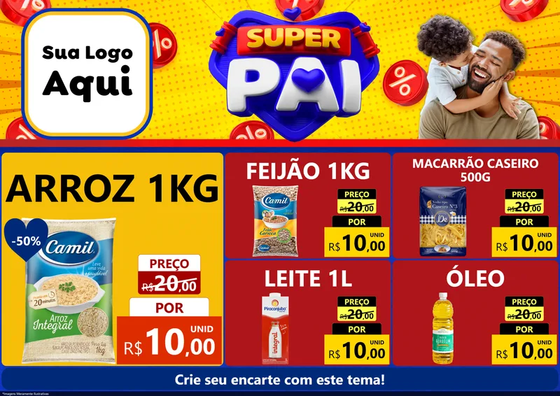 Modelo de Encarte para Encarte A4 Horizontal com o tema Super Pai para Supermercado