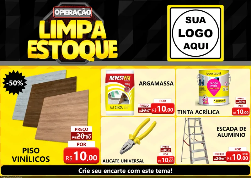 Modelo de Encarte para Encarte A4 Horizontal com o tema Operação Limpa Estoque para Material para Construção