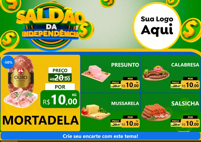 Modelo de Encarte para Encarte A4 Horizontal com o tema Saldão da Indepêndencia para Frios e Laticínios