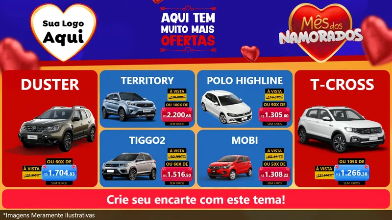 Modelo de TV para TV Horizontal com o tema Mês dos Namorados para Concessionaria de Carros