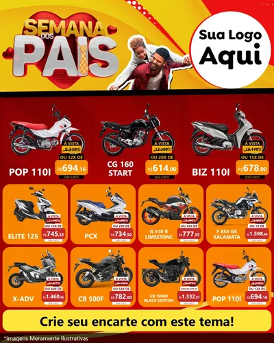 Modelo de Rede Social para Feed Instagram com o tema Semana Dos Pais para Concessionaria de Motos