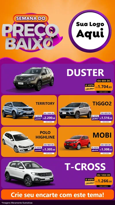 Modelo de TV para TV Vertical com o tema Semana do Preço Baixo para Concessionaria de Carros