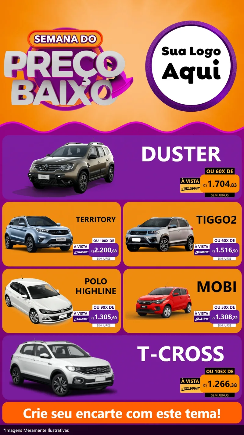 Modelo de TV para TV Vertical com o tema Semana do Preço Baixo para Concessionaria de Carros