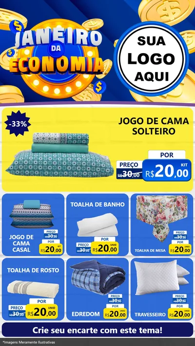 Modelo de Rede Social para Stories com o tema Janeiro da Economia para Cama, Mesa e Banho