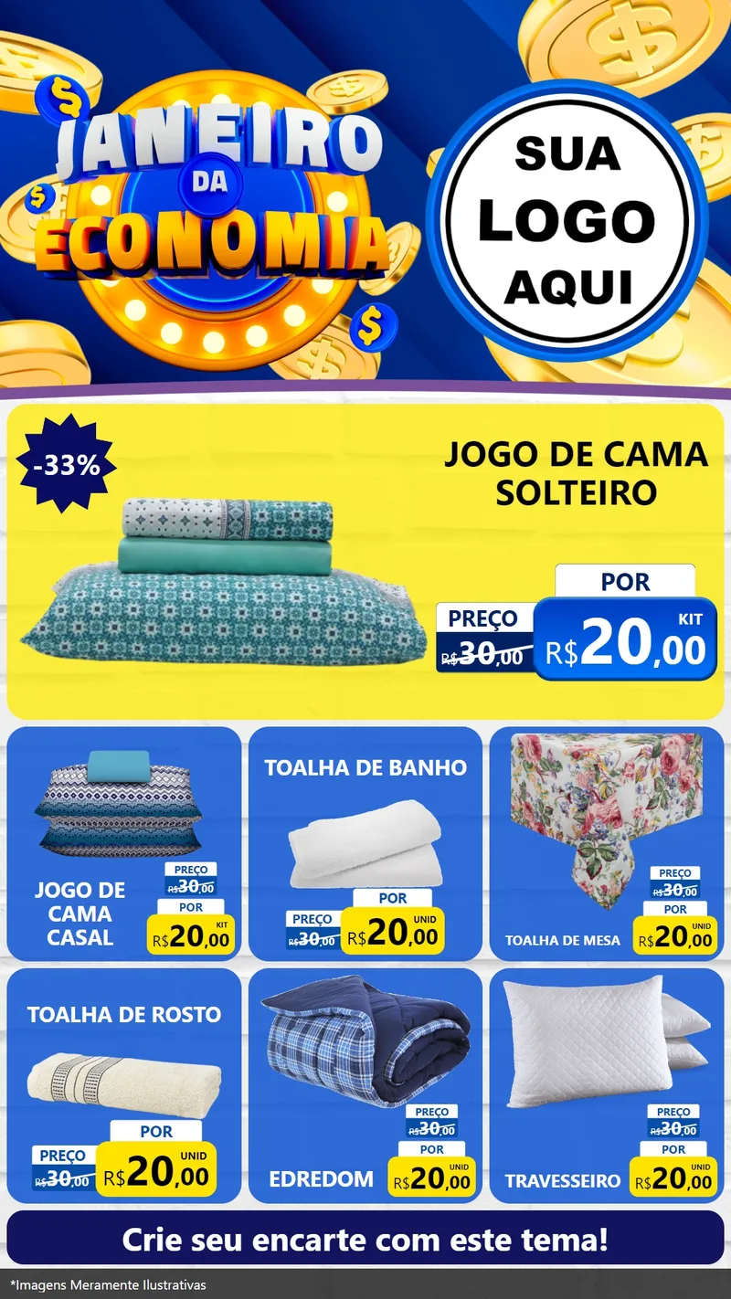 Modelo de Rede Social para Stories com o tema Janeiro da Economia para Cama, Mesa e Banho