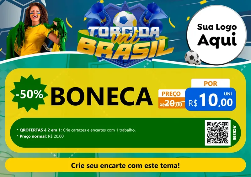 Modelo de Cartaz para Cartaz A4 Horizontal com o tema Torcida Vai Brasil - Copa para Brinquedos