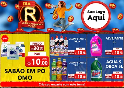 Modelo de Encarte para Encarte A4 Horizontal com o tema Dia R - O Dia Mais Barato Do Mês para Produtos de Limpeza