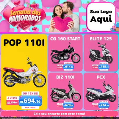 Modelo de Rede Social para Feed Facebook com o tema Semana dos Namorados para Concessionaria de Motos