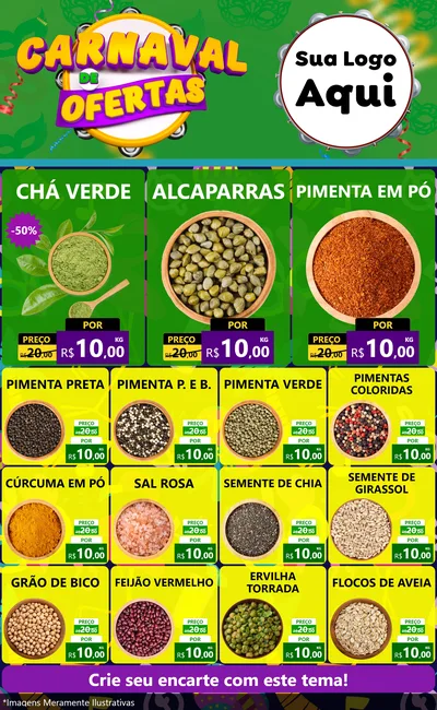 Modelo de Encarte para Encarte Grande com o tema Carnaval de Ofertas para Produtos Naturais