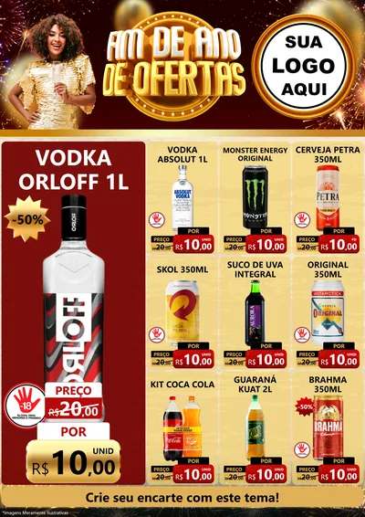 Modelo de Encarte para Encarte A4 Vertical com o tema Fim de Ano de Ofertas para Distribuidora de bebidas