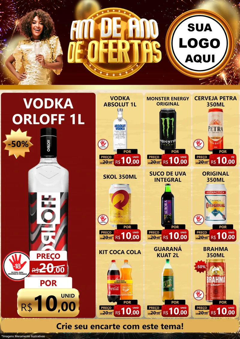 Modelo de Encarte para Encarte A4 Vertical com o tema Fim de Ano de Ofertas para Distribuidora de bebidas