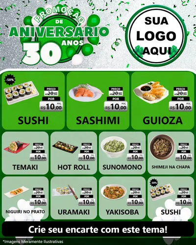 Modelo de Rede Social para Feed Instagram com o tema Promoção de Aniversário - 30 Anos para Comida japonesa