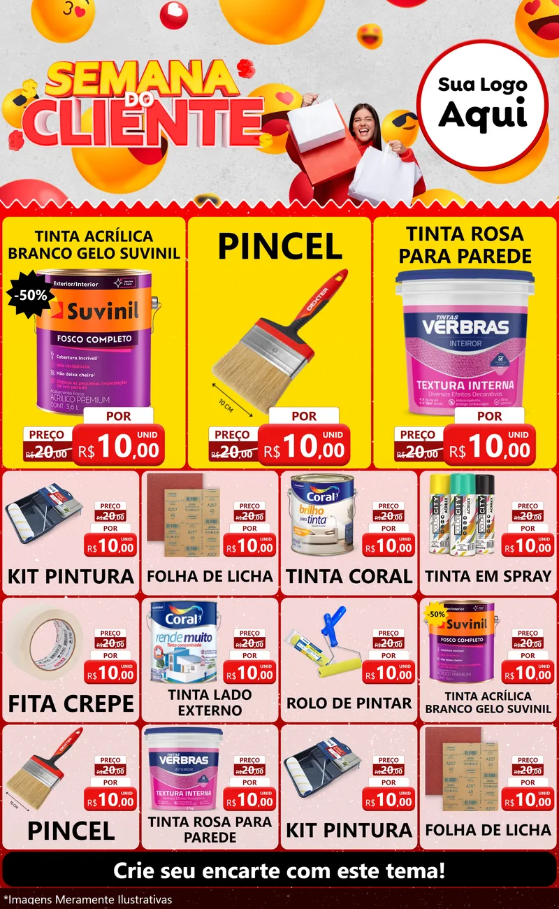 Modelo de Encarte para Encarte Grande com o tema Semana do Cliente para Tintas e Ferramentas