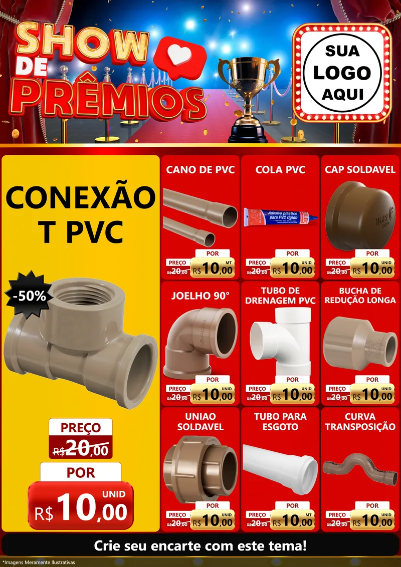 Modelo de Encarte para Encarte A4 Vertical com o tema Show de Prêmios para Tubos e conexões
