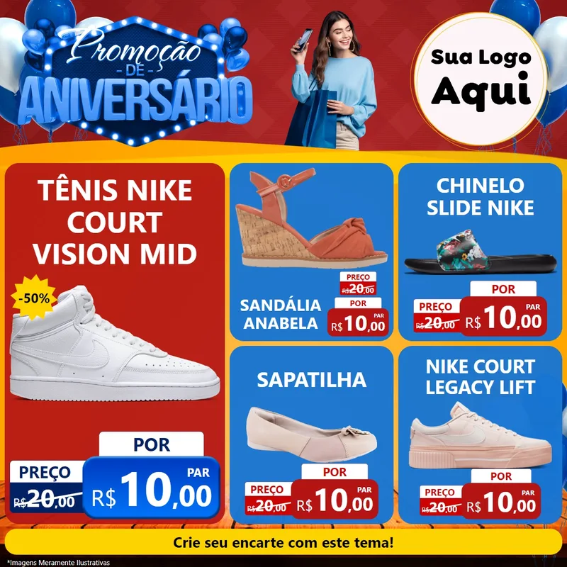 Modelo de Rede Social para Feed Facebook com o tema Promoção de Aniversário para Calçados