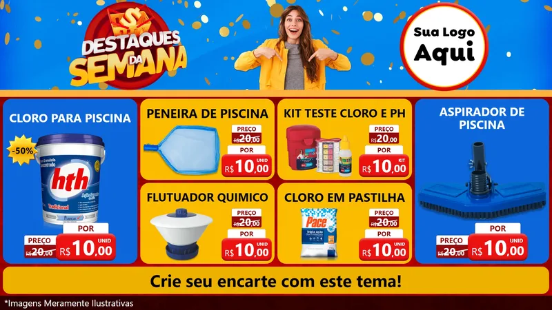 Modelo de TV para TV Horizontal com o tema Destaques da Semana para Produtos para Piscina