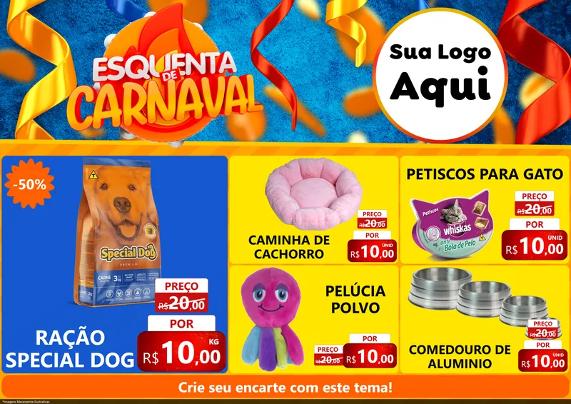 Modelo de Encarte para Encarte A4 Horizontal com o tema Esquenta de Carnaval para Pet Shop