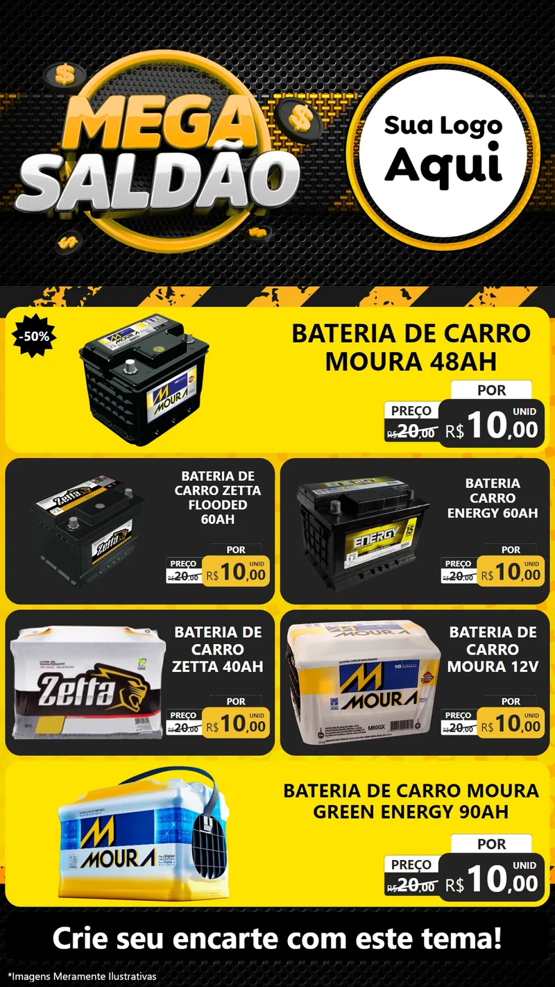 Modelo de TV para TV Vertical com o tema Mega Saldão para Baterias Elétricas