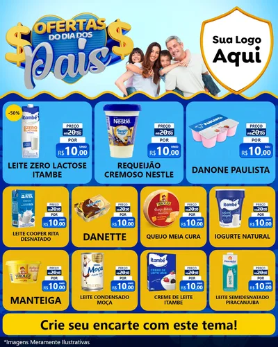 Modelo de Rede Social para Feed Instagram com o tema Ofertas do Dia dos Pais para Frios e Laticínios