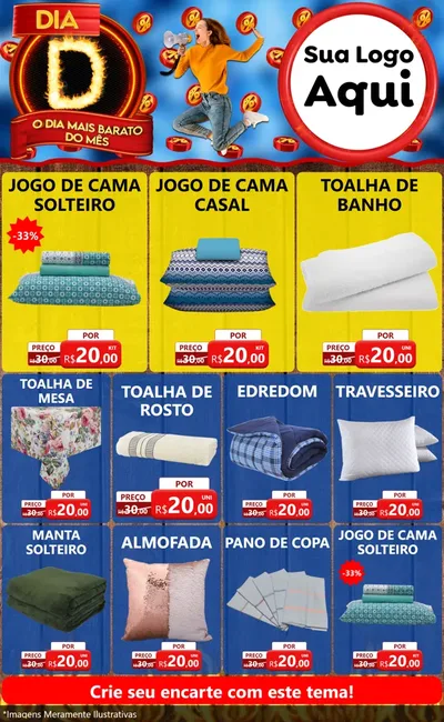 Modelo de Encarte para Encarte Grande com o tema Dia D - O Dia Mais Barato Do Mês para Cama, Mesa e Banho