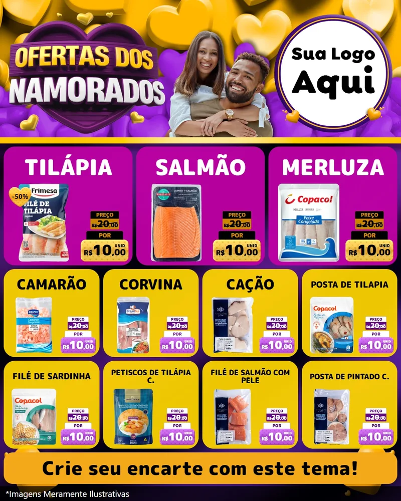 Modelo de Rede Social para Feed Instagram com o tema Oferta Dos Namorados para Peixaria