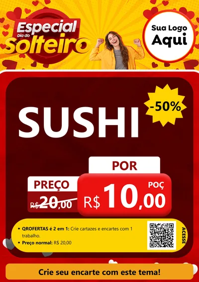 Modelo de Cartaz para Cartaz A4 Vertical com o tema Especial Dia do Solteiro para Comida japonesa