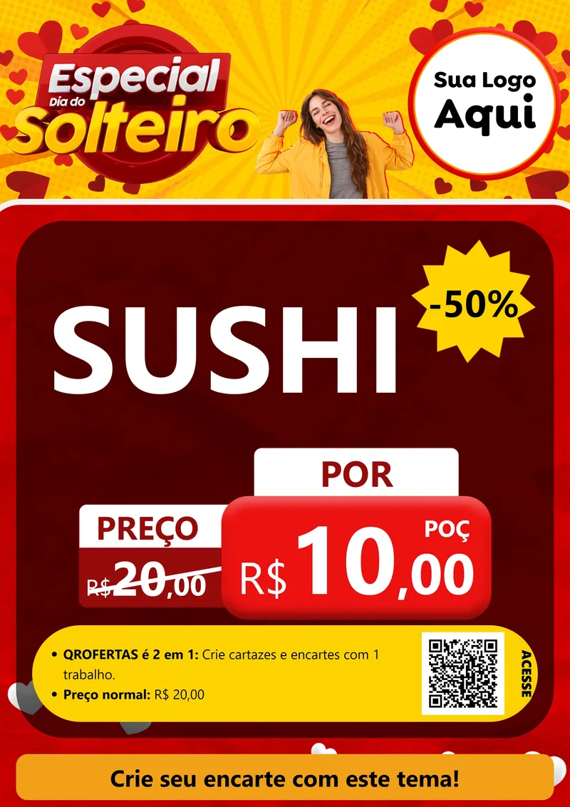 Modelo de Cartaz para Cartaz A4 Vertical com o tema Especial Dia do Solteiro para Comida japonesa