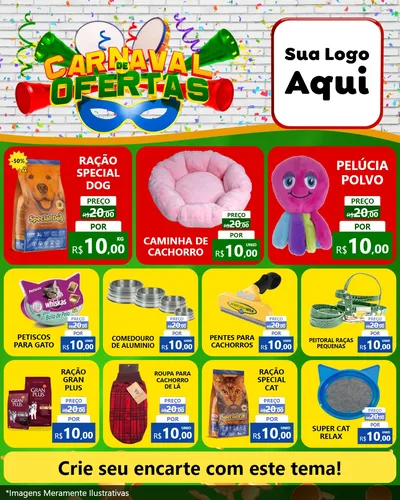 Modelo de Rede Social para Feed Instagram com o tema Carnaval de Ofertas para Pet Shop