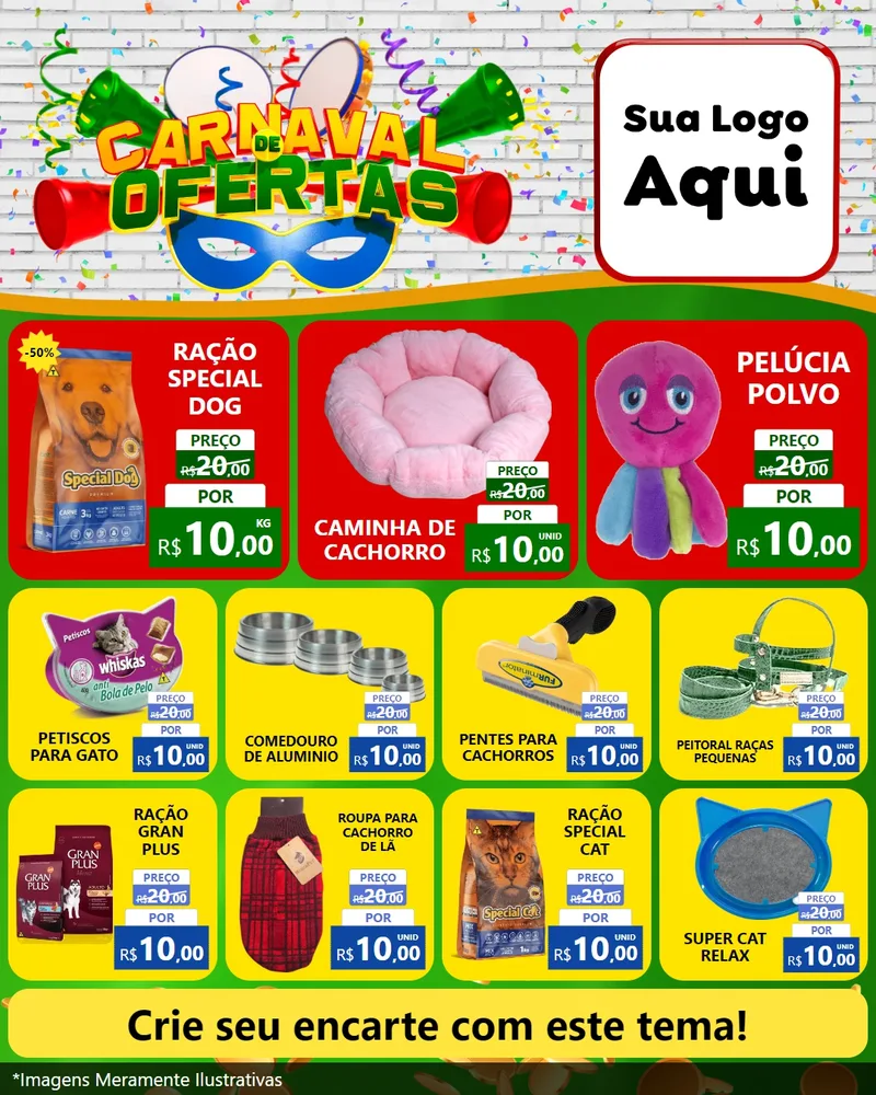 Modelo de Rede Social para Feed Instagram com o tema Carnaval de Ofertas para Pet Shop