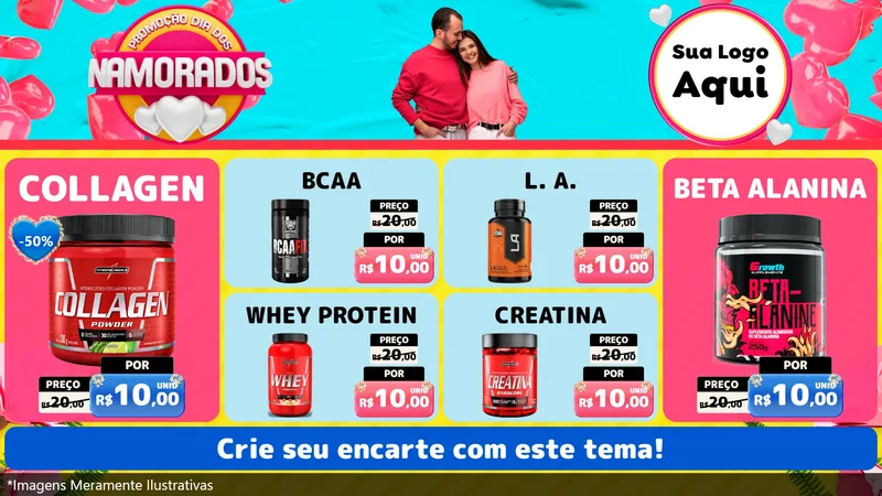 Modelo de TV para TV Horizontal com o tema Promoção Dia dos Namorados para Suplementos alimentares