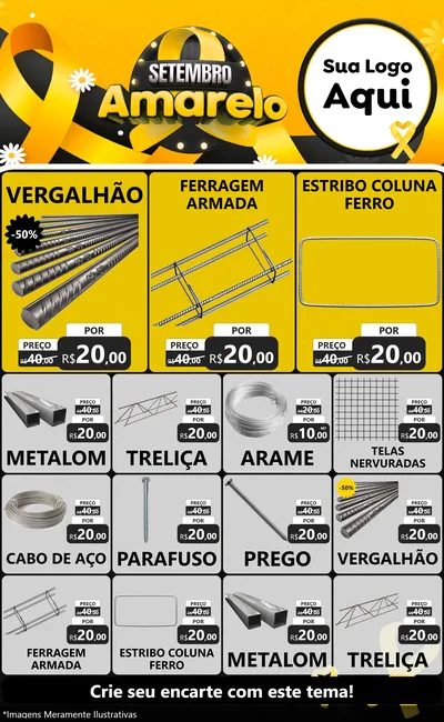 Modelo de Encarte para Encarte Grande com o tema Setembro Amarelo para Ferragens