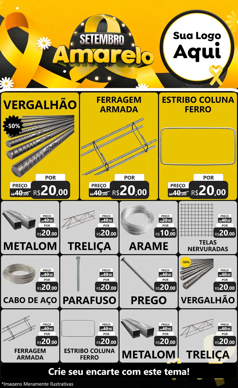 Modelo de Encarte para Encarte Grande com o tema Setembro Amarelo para Ferragens