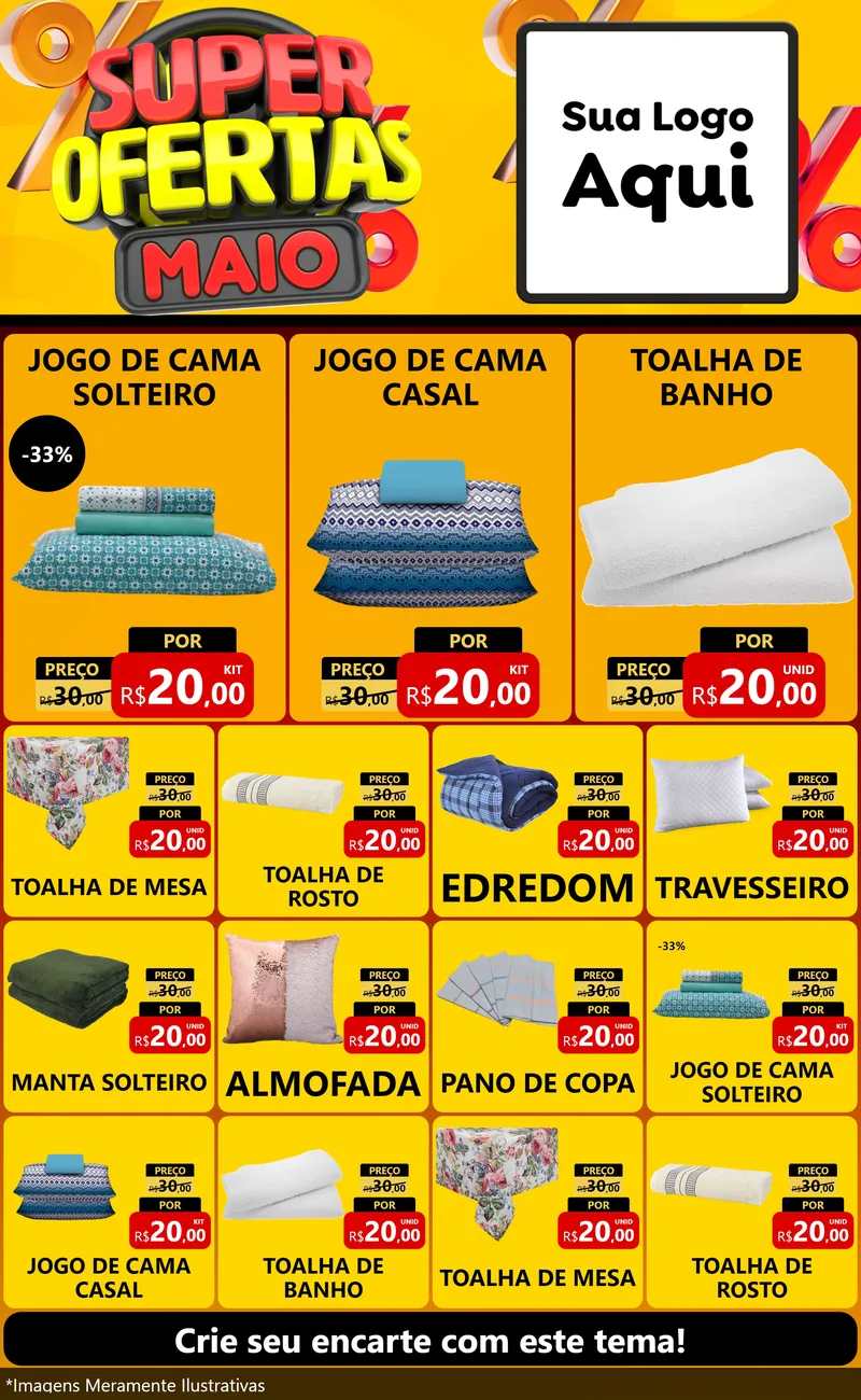 Modelo de Encarte para Encarte Grande com o tema Super Ofertas Maio para Cama, Mesa e Banho