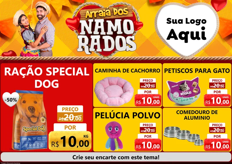 Modelo de Encarte para Encarte A4 Horizontal com o tema Arraiá dos Namorados para Pet Shop