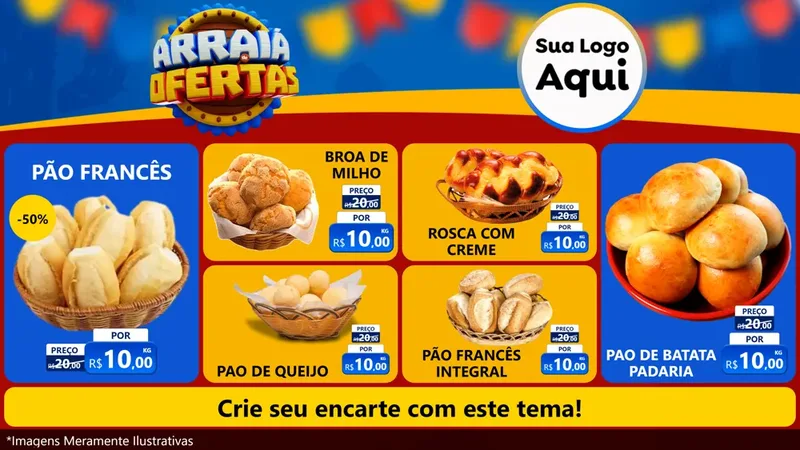 Modelo de TV para TV Horizontal com o tema Arraiá de Ofertas - Junina para Padaria