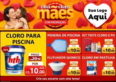 Modelo de Encarte para Encarte A4 Horizontal com o tema Dia das Mães com Promoção para Produtos para Piscina