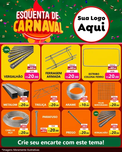 Modelo de Rede Social para Feed Instagram com o tema Esquenta de Carnaval para Ferragens