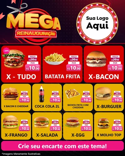 Modelo de Rede Social para Feed Instagram com o tema Mega Reinauguração para Hamburgueria